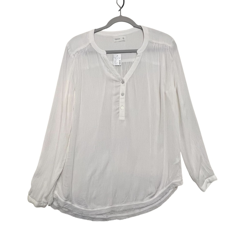 Maurices Womens White Rayon Henley Blouse‎ Long Sleeve Pleated Gauze Top Size XS